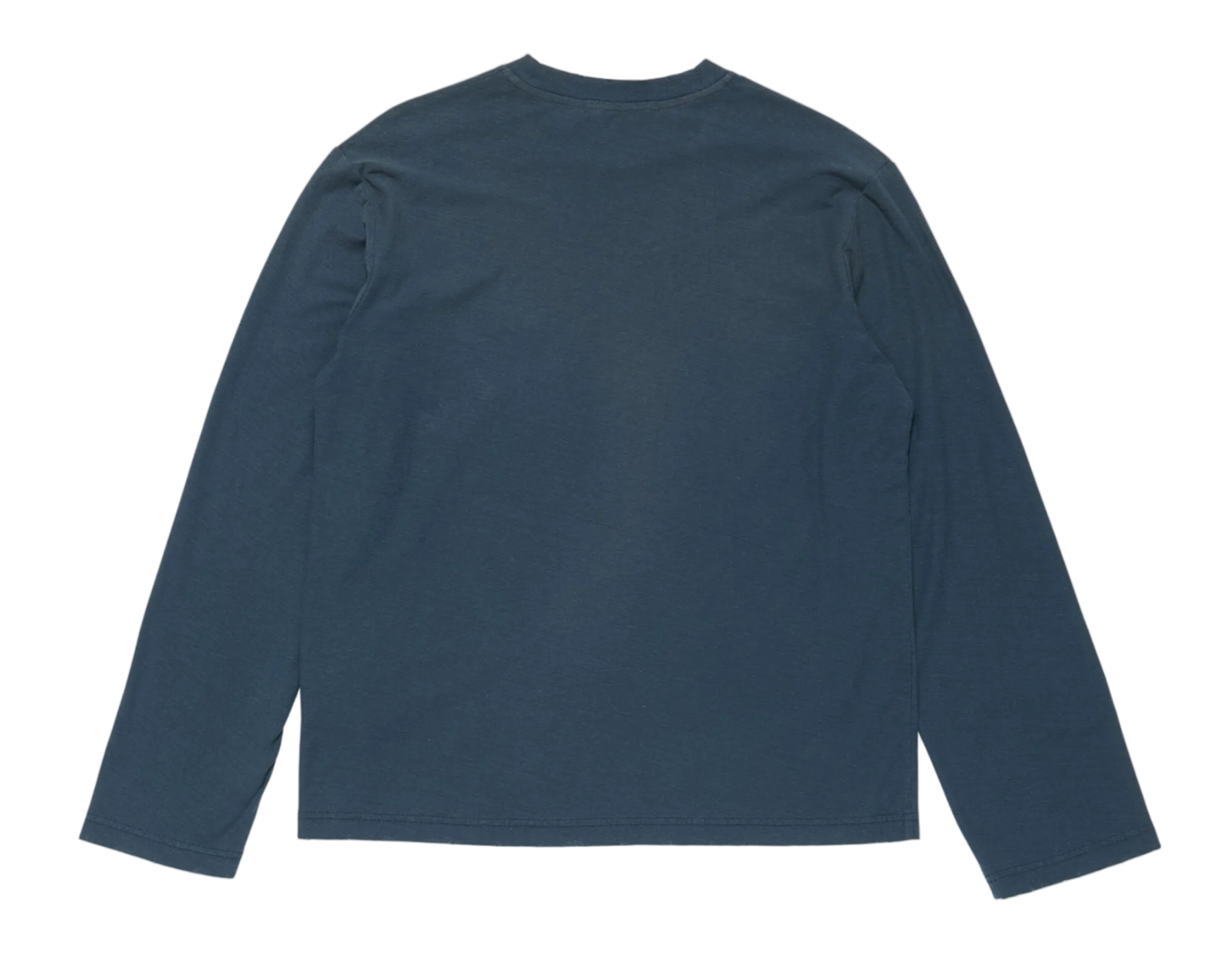 Navy long-sleeve shirt on a light gray background