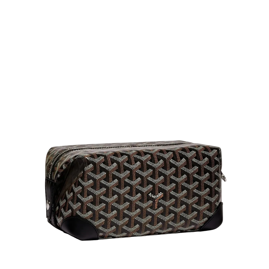 Patterned toiletry bag on a white background