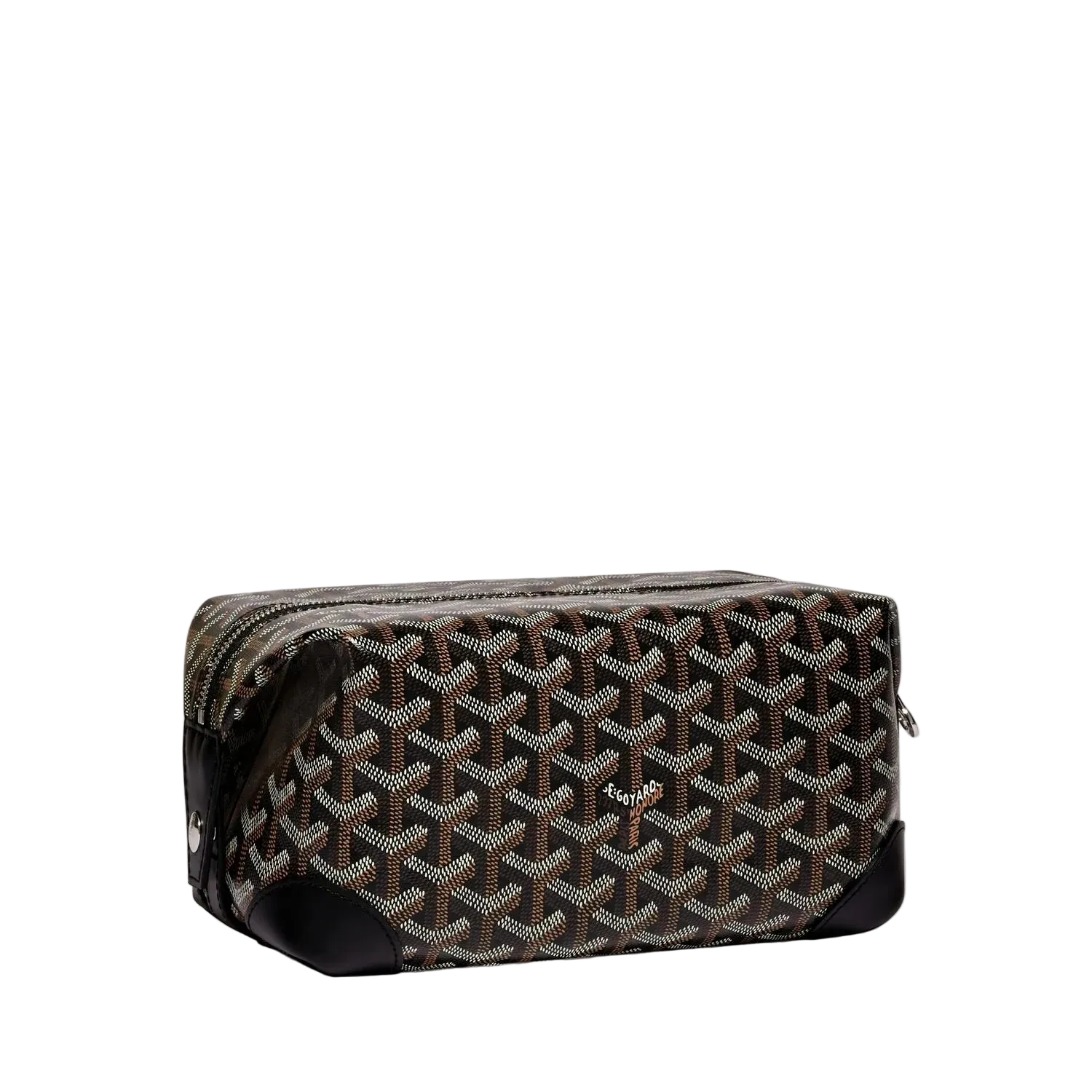Patterned toiletry bag on a white background