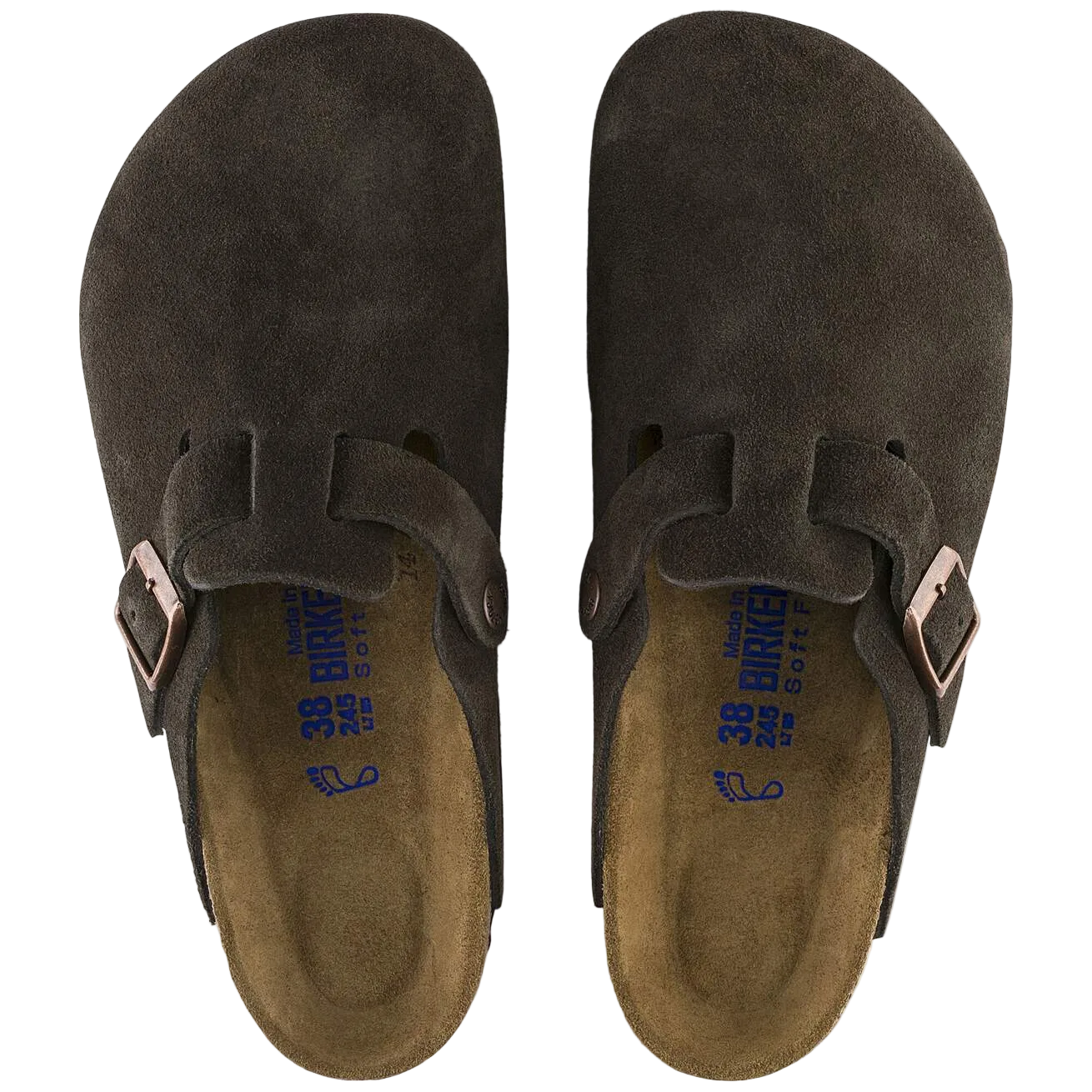 Pair of brown suede sandals with buckles on a white background