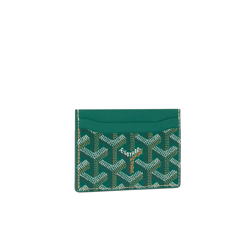 Green cardholder with geometric pattern on a white background