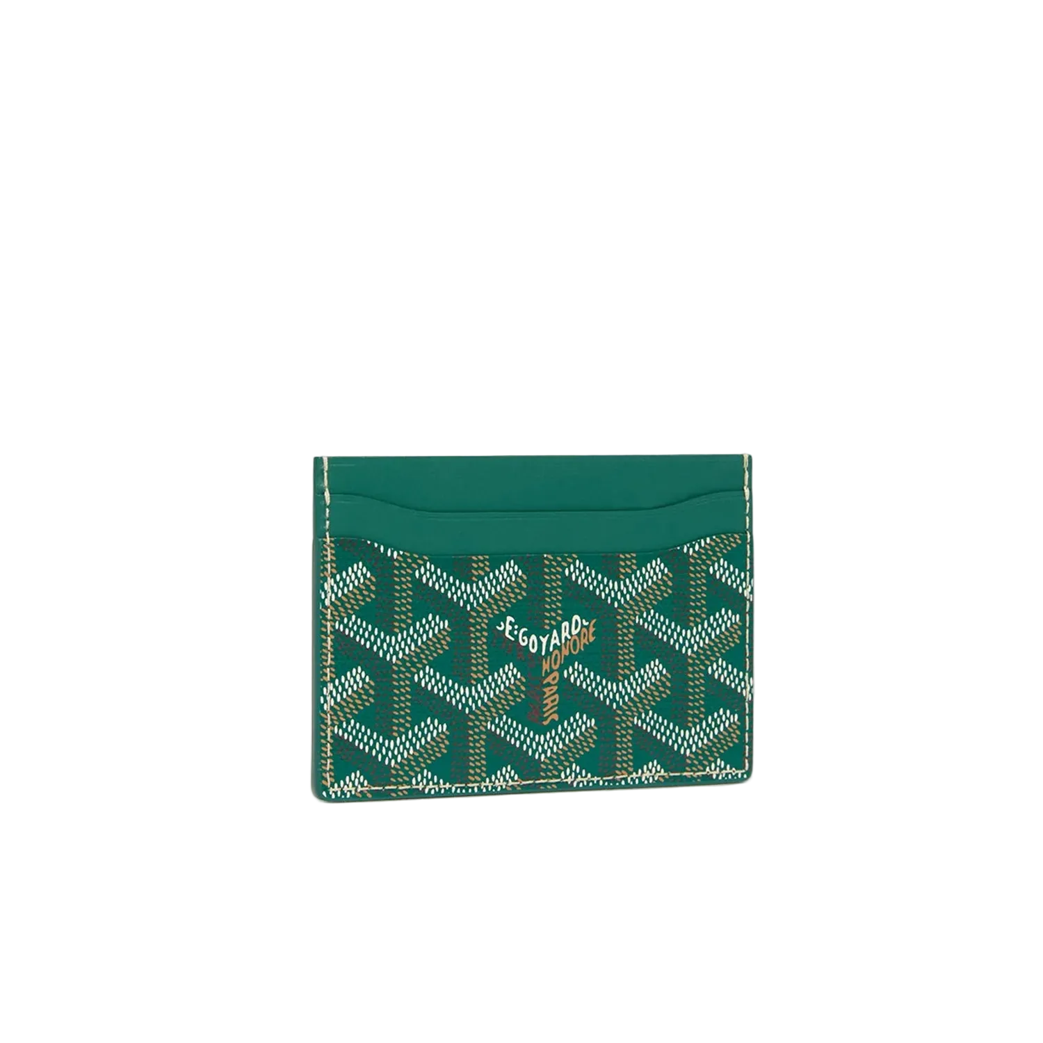 Green cardholder with geometric pattern on a white background